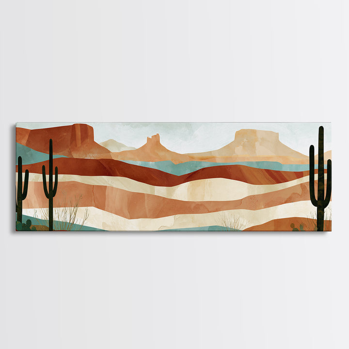 Abstract Canyon Layers Framed Canvas Print, Southwestern Art, Tapestry Wall Art, Southwestern Decor, Oil Painting, Mesa, SOU-3x1-82