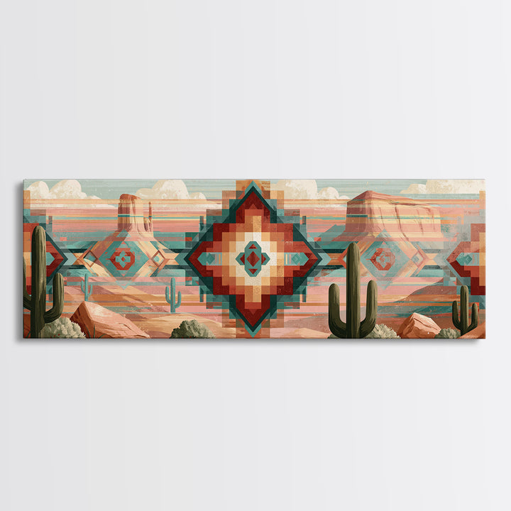 Navajo Geometric Pattern Canvas Print, Southwestern Art, Oil Painting, Southwestern Decor, Fine Art, Mesa, Oil Paintings, SOU-3x1-92