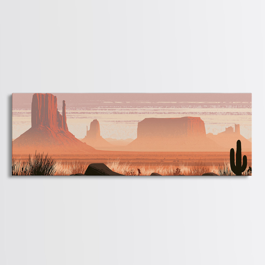 Monument Valley Silhouette Canvas Print, Southwestern Art, Western Art, Southwestern Decor, Oil Painting, Mesa, SOU-3x1-98
