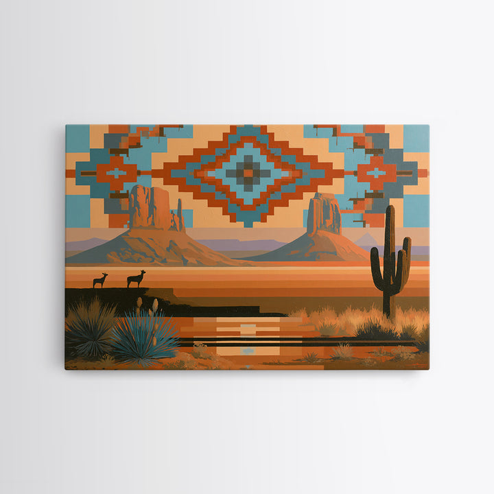 Navajo Geometric Pattern Canvas Print, Southwestern Art, Western Art, Southwestern Decor, Fine Art, Mesa, Textured Painting, SOU-3x2-32