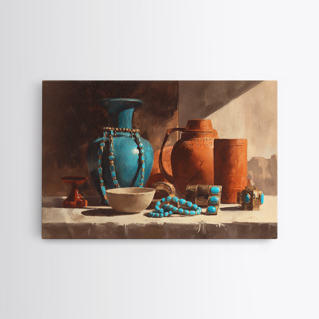 Adobe Doorway with Turquoise Blue Shadow Canvas Print, Southwestern Art, Antique Oil Painting, Southwestern Decor, Mesa, SOU-3x2-33