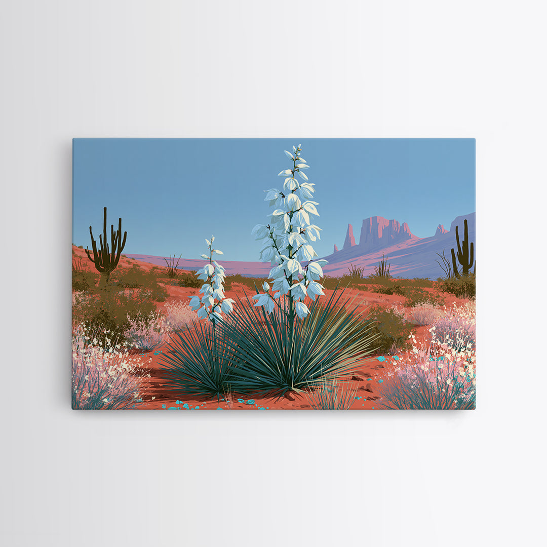 Yucca Blooms Against Clear Blue Sky Canvas Print, Southwestern Art, Gallery Decor, Southwestern Decor, Fine Art, Mesa, SOU-3x2-48