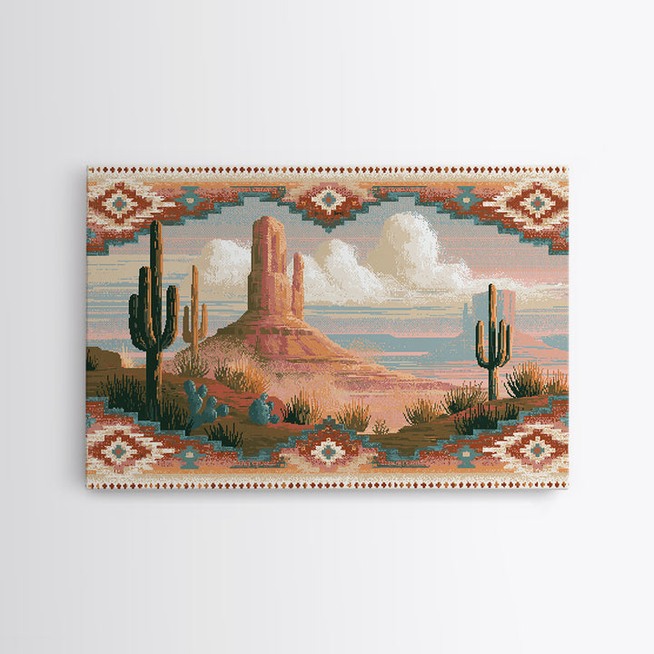 Navajo Geometric Pattern Framed Canvas Print, Southwestern Art, Southwestern Decor, Abstract Art, Mesa, Boho Wall Art, SOU-3x2-80