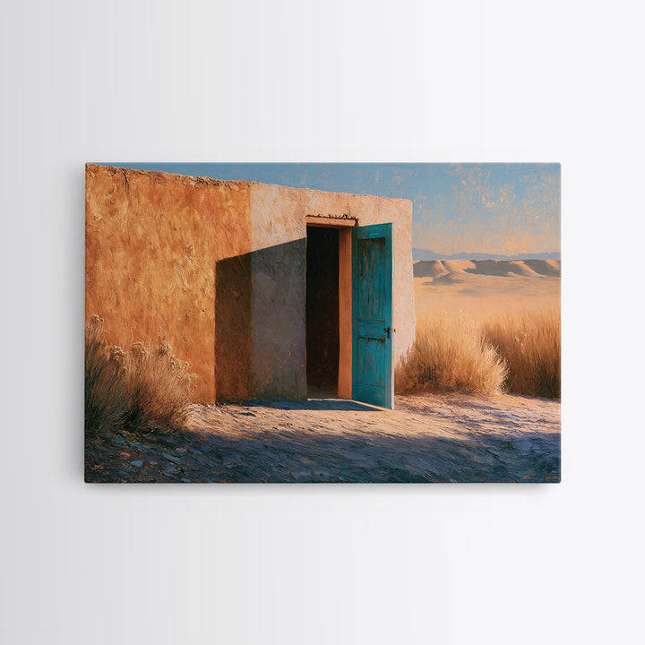 Adobe Doorway with Turquoise Blue Shadow Framed Canvas Print, Southwestern Art, Fine Art Print, Southwestern Decor, Mesa, SOU-3x2-81