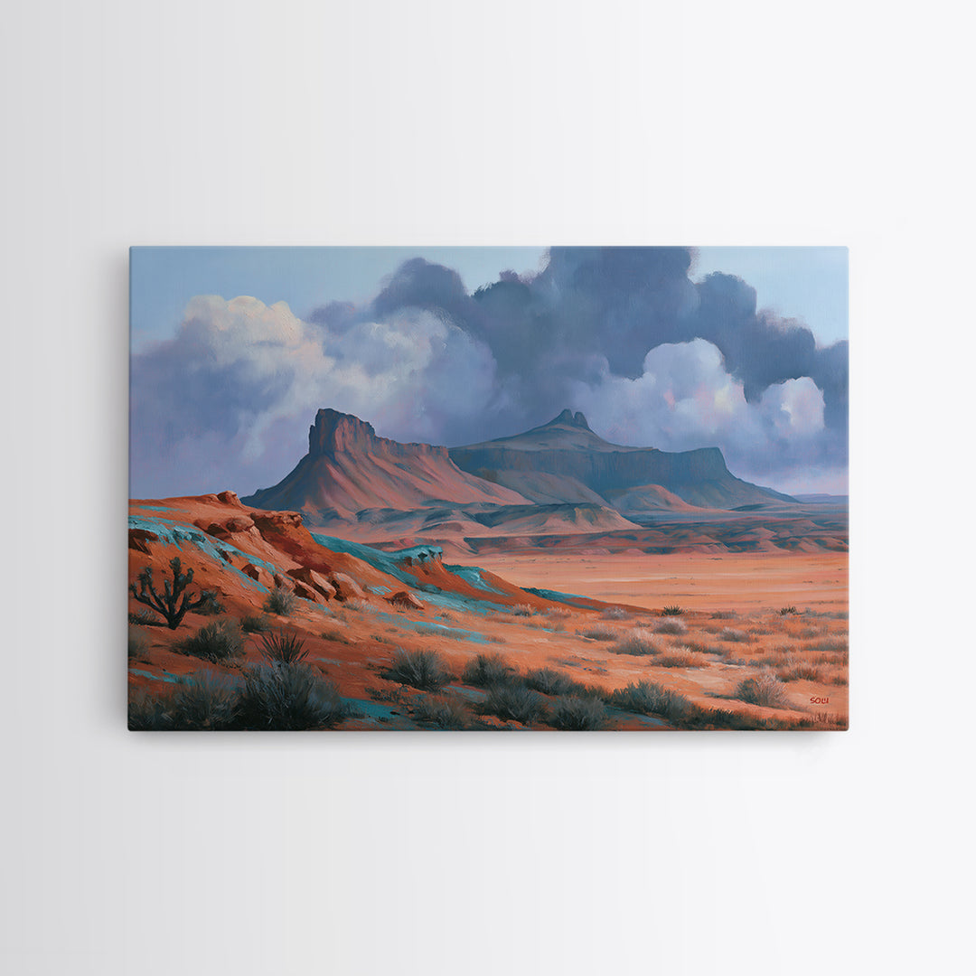 Desert Storm Clouds Canvas Print, Southwestern Art, Southwestern Decor, Oil Painting, Mesa, Boho Decor, Tapestry Wall Art, SOU-3x2-88