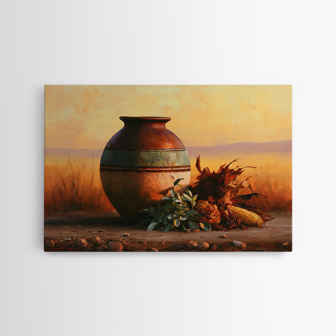 Pueblo Pottery Still Life Framed Canvas Print, Southwestern Art, Prints Wall Art, Southwestern Decor, Fine Art, Mesa, SOU-3x2-99