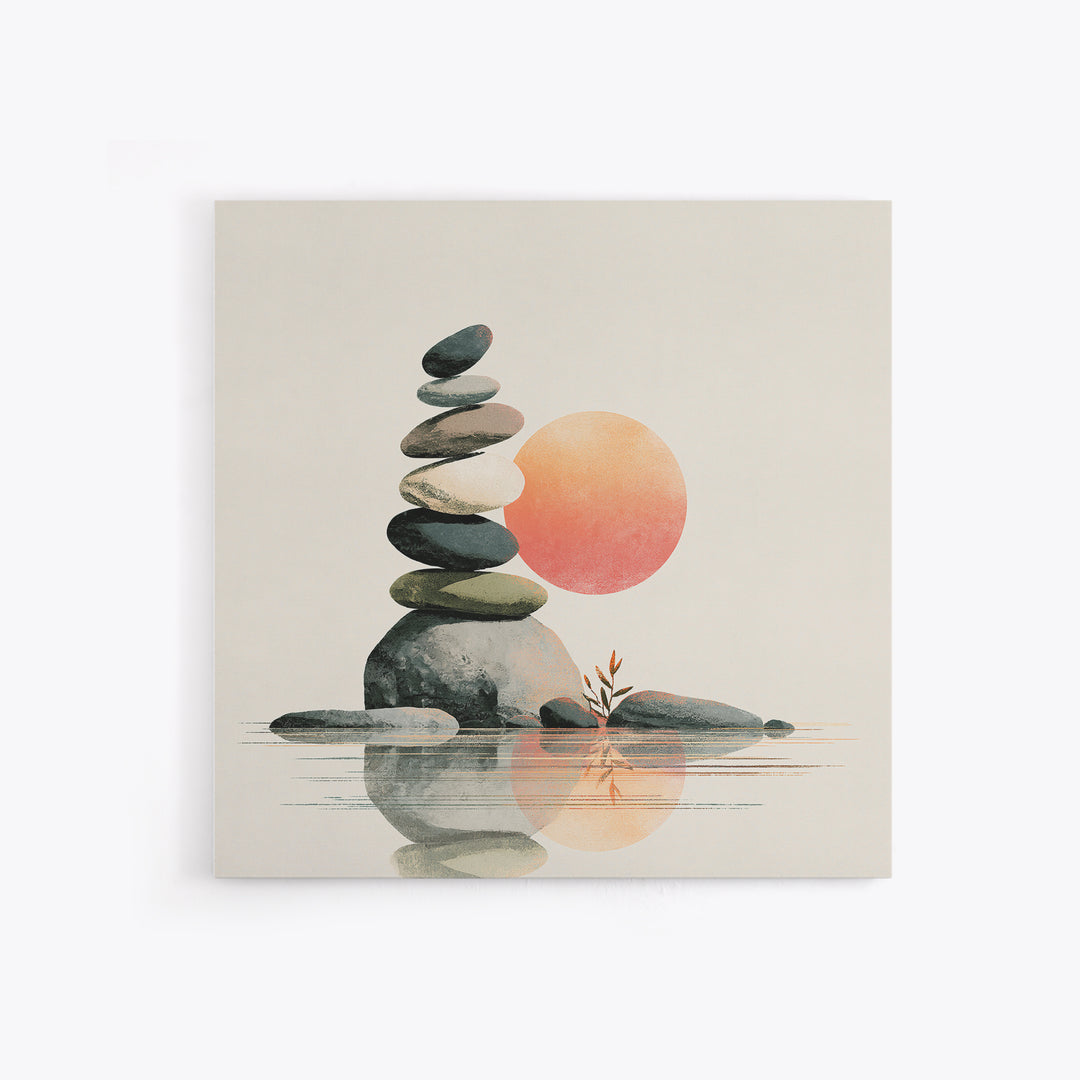 Stacked Stones Beside Calm Water Framed Canvas Print, Spa Art, Modern Decor, Spa Decor, Fine Art, Serenity, Wall Decor, SPA-1x1-1