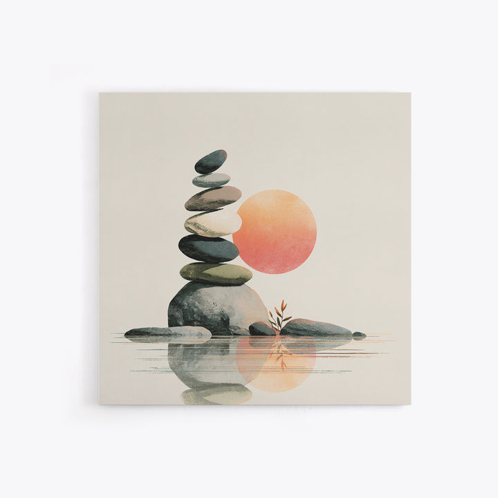 Stacked Stones Beside Calm Water Framed Canvas Print, Spa Art, Modern Decor, Spa Decor, Fine Art, Serenity, Wall Decor, SPA-1x1-1