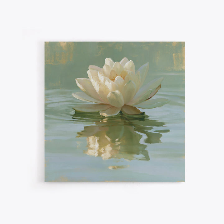 Lotus Flower Floating on Still Pond Framed Canvas Print, Spa Art, Wildlife Wall Art, Spa Decor, Serenity, Minimalist Decor, SPA-1x1-100