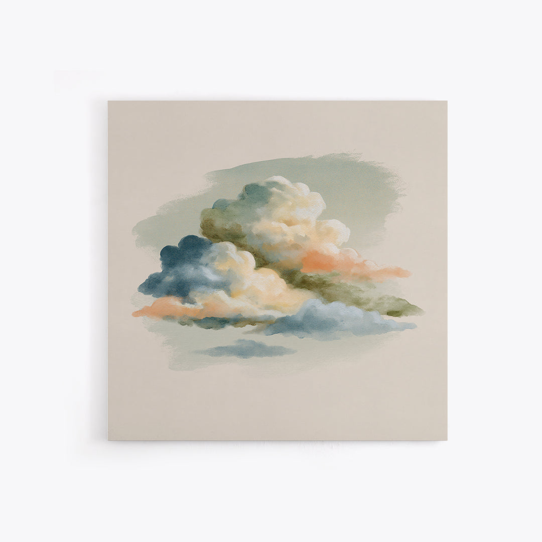 Soft Cloudscape in Cream and Sage Canvas Print, Spa Art, Wildlife Wall Art, Spa Decor, Watercolor Art, Serenity, SPA-1x1-13