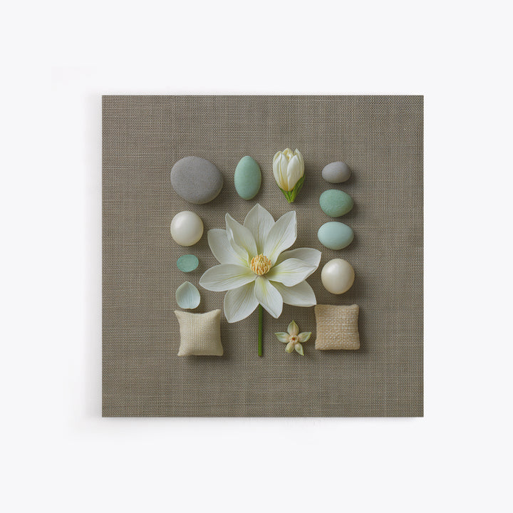 Single White Flower on Linen Ground Canvas Print, Spa Art, Gallery Decor, Spa Decor, Fine Art, Serenity, Wall Art, Home Decor, SPA-1x1-17