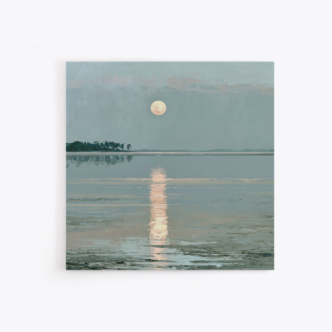 Moonlit Lake Reflection Canvas Print, Spa Art, Abstract, Spa Decor, Watercolor Art, Serenity, City Art, Spa Wall Art, SPA-1x1-23