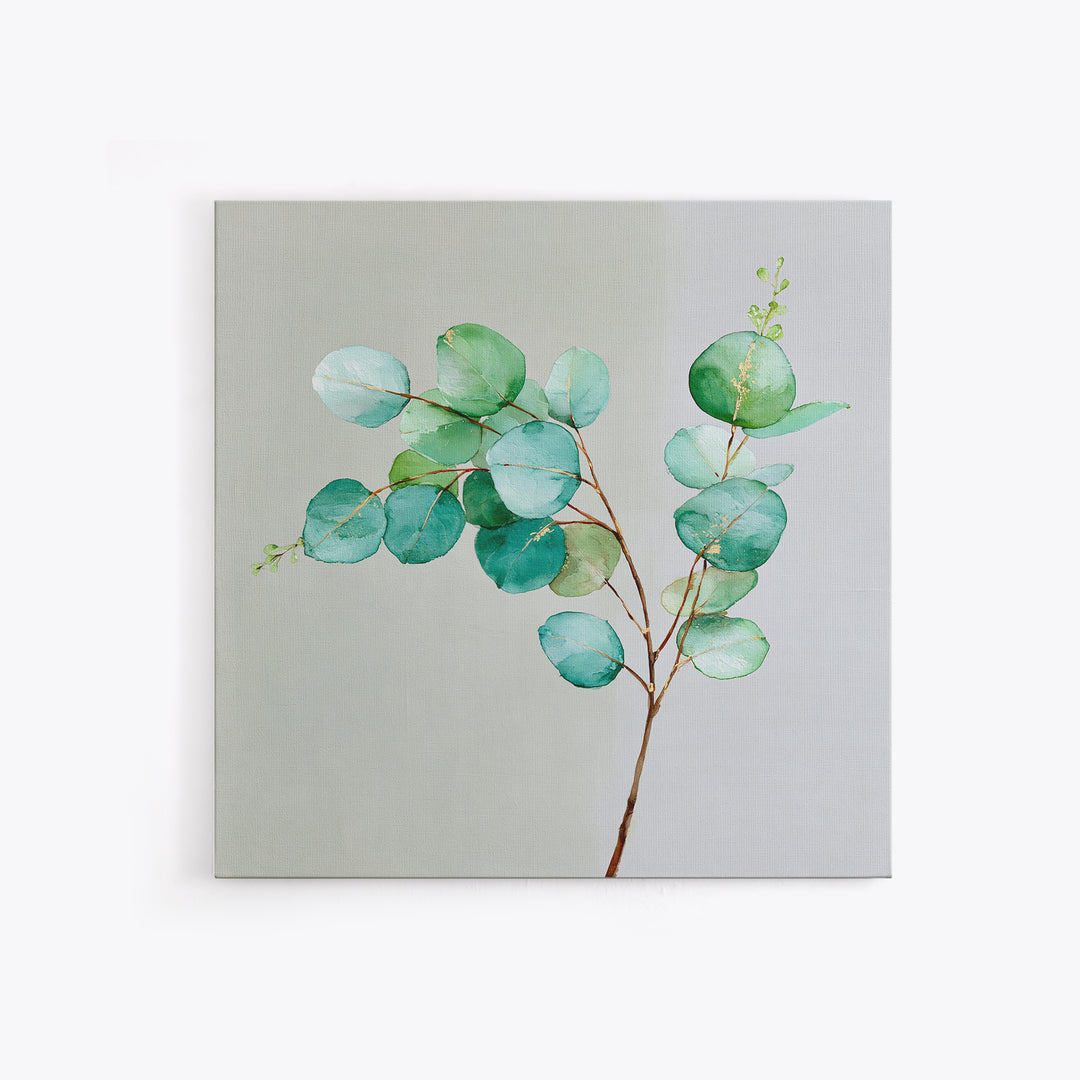 Eucalyptus Branch in Soft Green Watercolor Framed Canvas Print, Spa Art, Fine Art Photography, Spa Decor, Oil Painting, SPA-1x1-27