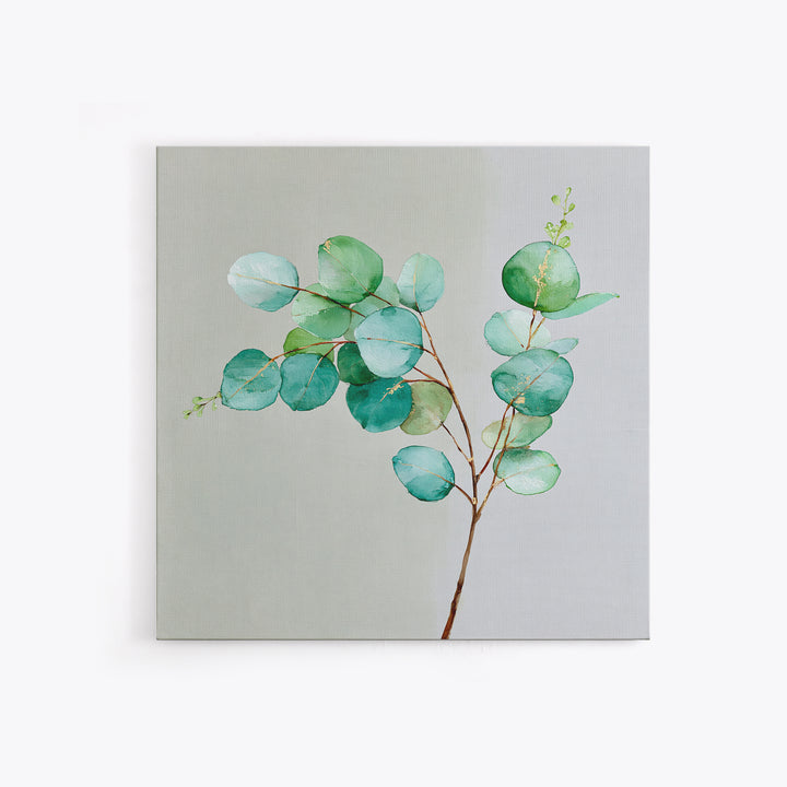 Eucalyptus Branch in Soft Green Watercolor Framed Canvas Print, Spa Art, Fine Art Photography, Spa Decor, Oil Painting, SPA-1x1-27