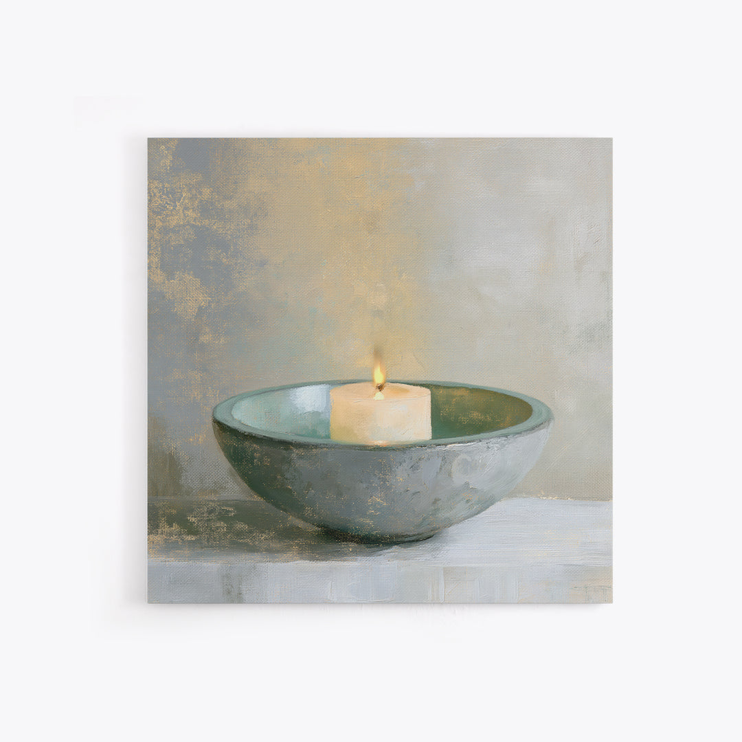 Warm Candle Flame Framed Canvas Print, Spa Art, Textured Painting, Spa Decor, Abstract Art, Serenity, Travel Poster, SPA-1x1-33