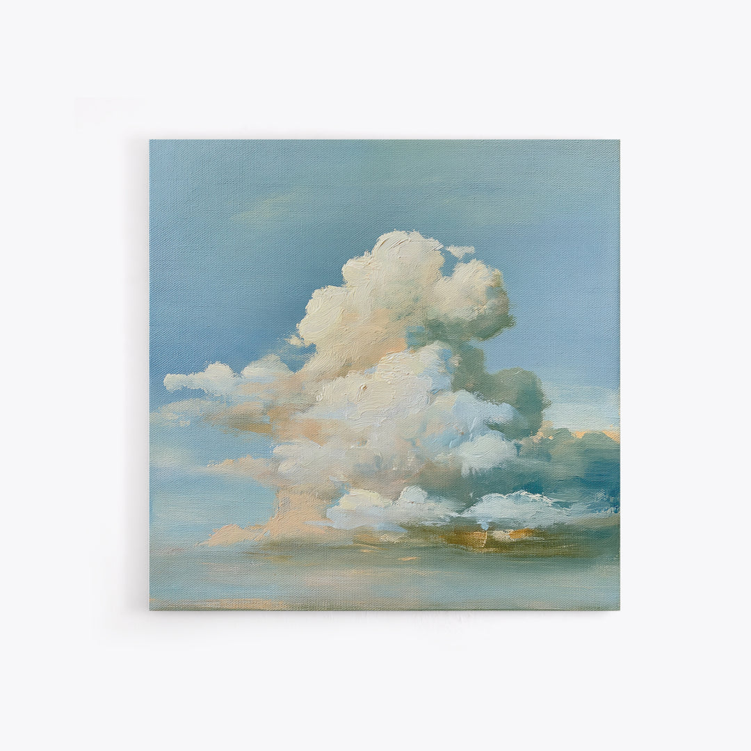 Soft Cloudscape in Cream and Sage Framed Canvas Print, Spa Art, Boho Decor, Spa Decor, Oil Painting, Serenity, Printable Art, SPA-1x1-37