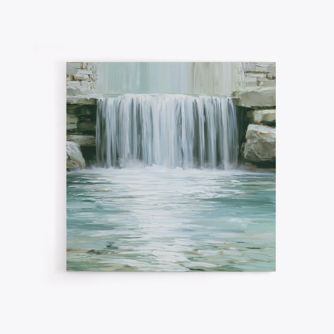 Serene Waterfall with Mist Framed Canvas Print, Spa Art, Dog Canvas, Spa Decor, Abstract Art, Serenity, Art Print, Room Decor, SPA-1x1-42