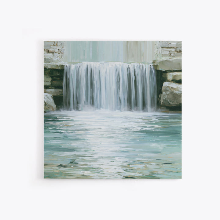 Serene Waterfall with Mist Framed Canvas Print, Spa Art, Dog Canvas, Spa Decor, Abstract Art, Serenity, Art Print, Room Decor, SPA-1x1-42