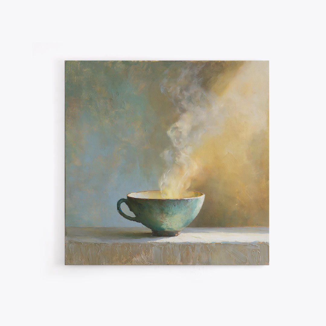 Tea Bowl and Steam Still Life Framed Canvas Print, Spa Art, Esthetician Decor, Spa Decor, Fine Art, Serenity, Room Decor, SPA-1x1-46