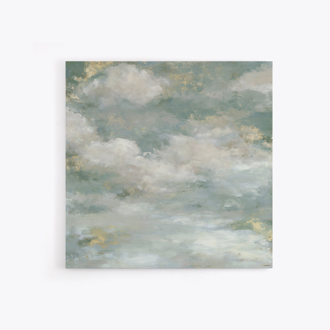 Soft Cloudscape in Cream and Sage Framed Canvas Print, Spa Art, Boho Decor, Spa Decor, Oil Painting, Serenity, Printable Art, SPA-1x1-61