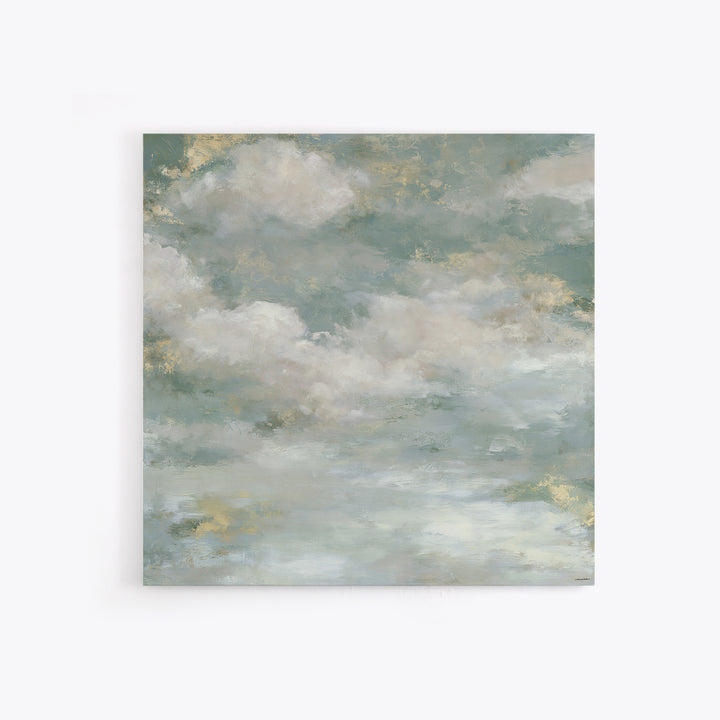 Soft Cloudscape in Cream and Sage Framed Canvas Print, Spa Art, Boho Decor, Spa Decor, Oil Painting, Serenity, Printable Art, SPA-1x1-61