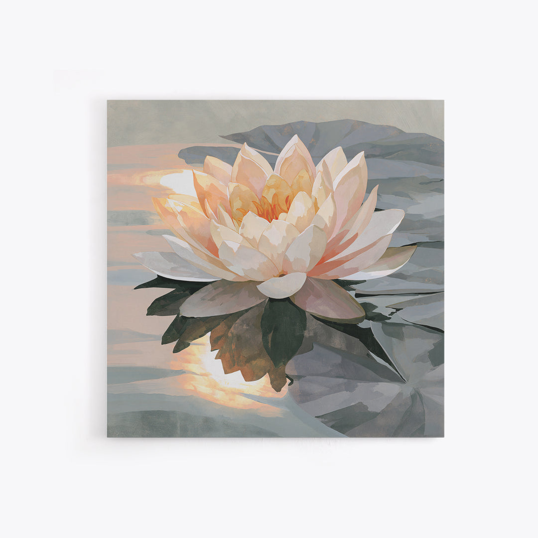 Lotus Flower Floating on Still Pond Canvas Print, Spa Art, Spa Wall Art, Spa Decor, Watercolor Art, Serenity, SPA-1x1-76