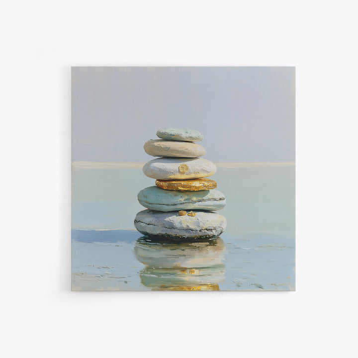 Stacked Stones Beside Calm Water Canvas Print, Spa Art, Black Woman Art, Spa Decor, Oil Painting, Serenity, Modern Home Decor, SPA-1x1-97