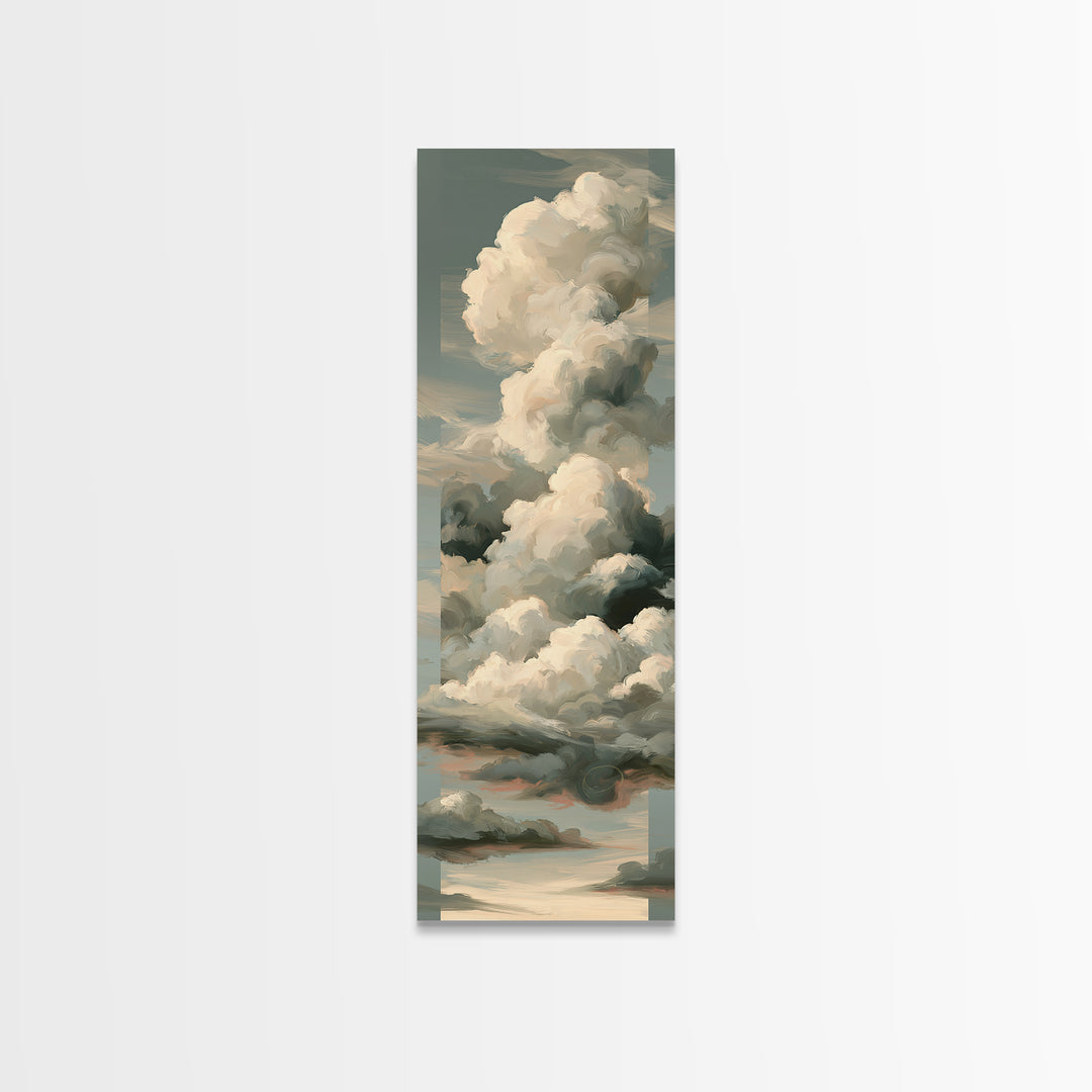 Soft Cloudscape in Cream and Sage Canvas Print, Spa Art, Wildlife Wall Art, Spa Decor, Watercolor Art, Serenity, SPA-1x3-1