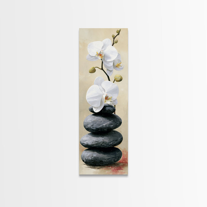 White Orchid on Smooth Gray Stone Canvas Print, Spa Art, Gallery Decor, Spa Decor, Fine Art, Serenity, Wall Art, Home Decor, SPA-1x3-14