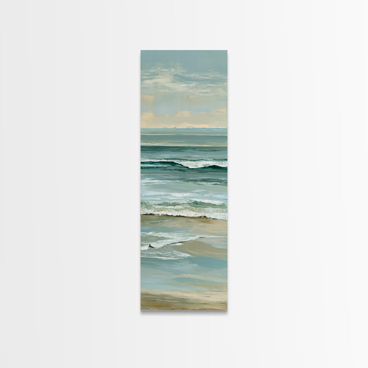 Coastal Horizon in Muted Spa Blues Canvas Print, Spa Art, Esthetician Decor, Spa Decor, Oil Painting, Serenity, Room Decor, SPA-1x3-22