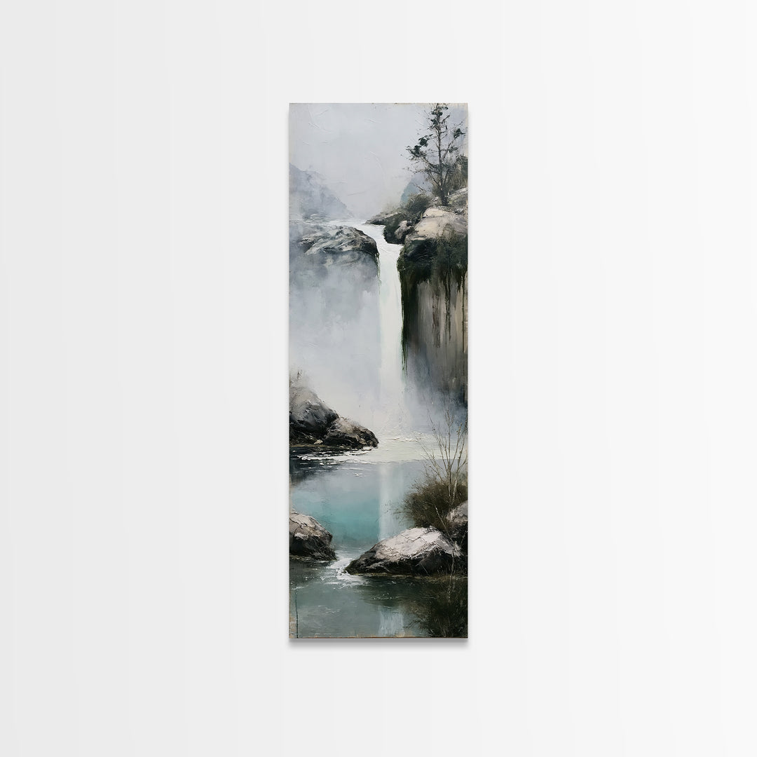 Serene Waterfall with Mist Framed Canvas Print, Spa Art, Hair Salon Wall Art, Spa Decor, Oil Painting, Serenity, SPA-1x3-30