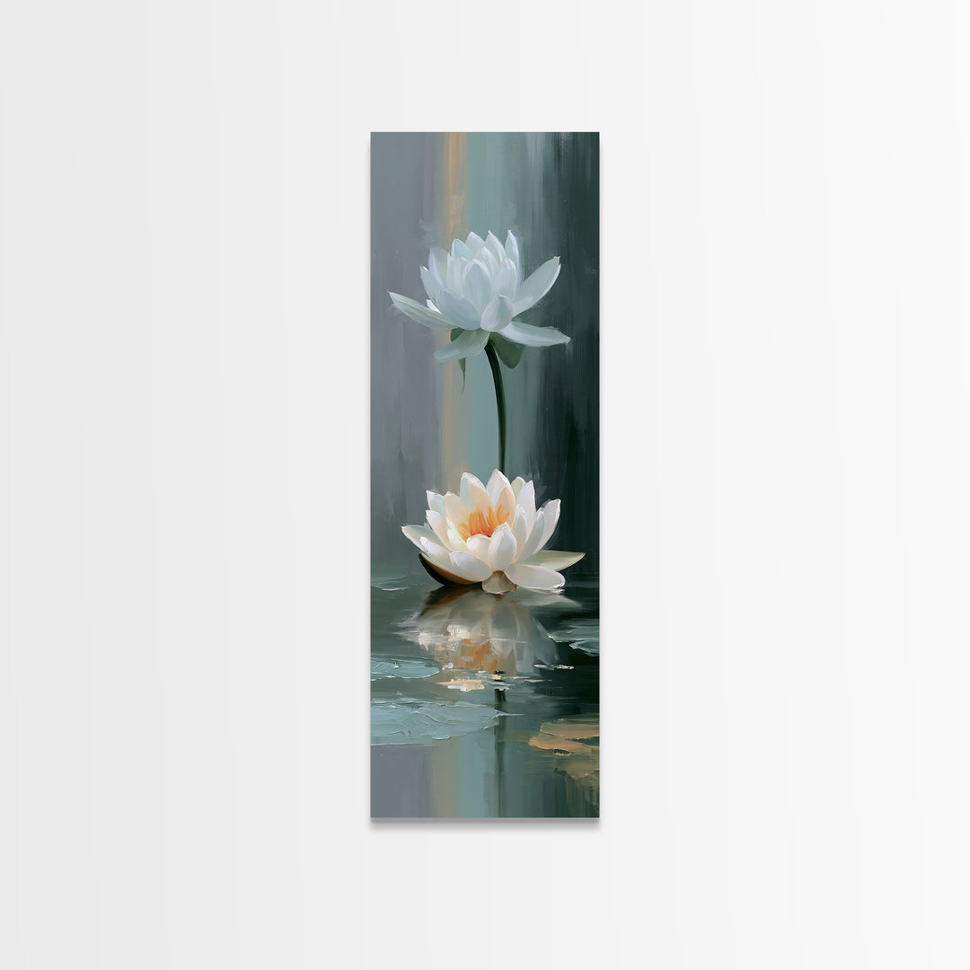 Lotus Flower Floating on Still Pond Canvas Print, Spa Art, Spa, Spa Decor, Oil Painting, Serenity, Teen Girl Room Decor, SPA-1x3-40