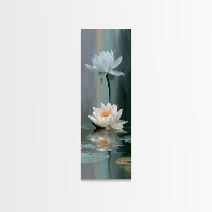 Lotus Flower Floating on Still Pond Canvas Print, Spa Art, Spa, Spa Decor, Oil Painting, Serenity, Teen Girl Room Decor, SPA-1x3-40