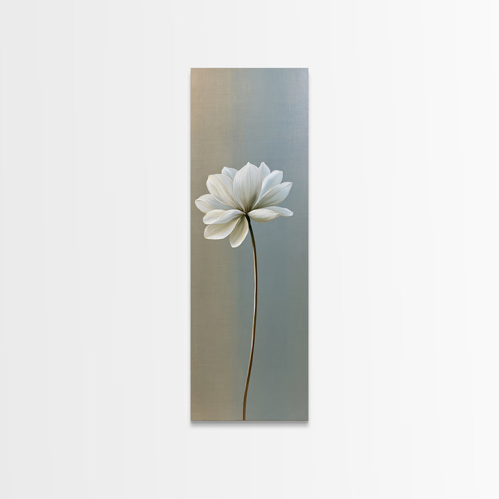 Single White Flower on Linen Ground Framed Canvas Print, Spa Art, Room Decor, Spa Decor, Fine Art, Serenity, Nature Prints, SPA-1x3-53