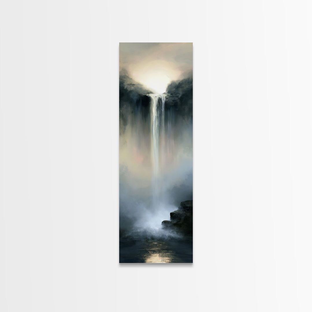 Serene Waterfall with Mist Framed Canvas Print, Spa Art, Hair Salon Wall Art, Spa Decor, Oil Painting, Serenity, SPA-1x3-54