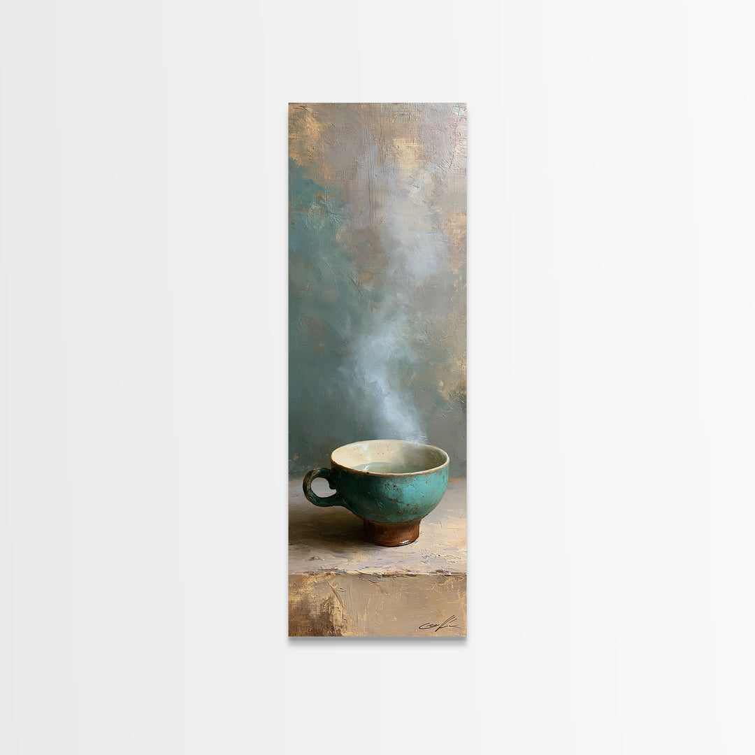 Tea Bowl and Steam Still Life Framed Canvas Print, Spa Art, Wildlife Wall Art, Spa Decor, Watercolor Art, Serenity, SPA-1x3-58