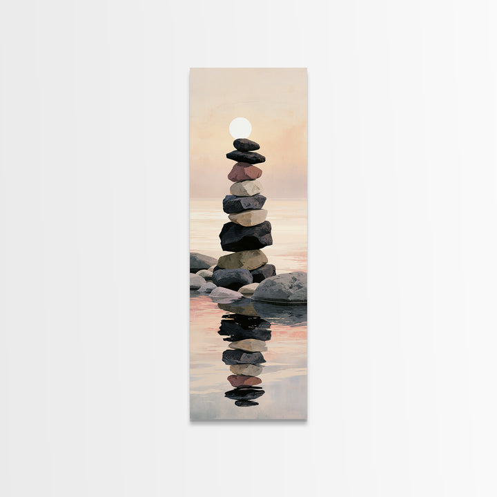 Stacked Stones Beside Calm Water Framed Canvas Print, Spa Art, Printable Wall Art, Spa Decor, Serenity, Feminine Wall Art, SPA-1x3-61