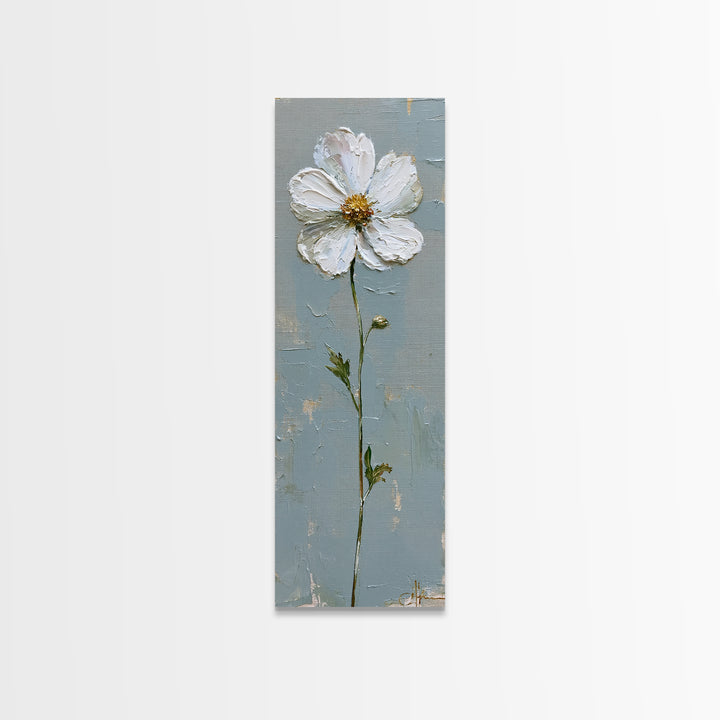 Single White Flower on Linen Ground Canvas Print, Spa Art, Art, Spa Decor, Fine Art, Serenity, Abstract Print, Minimalist Art, SPA-1x3-77