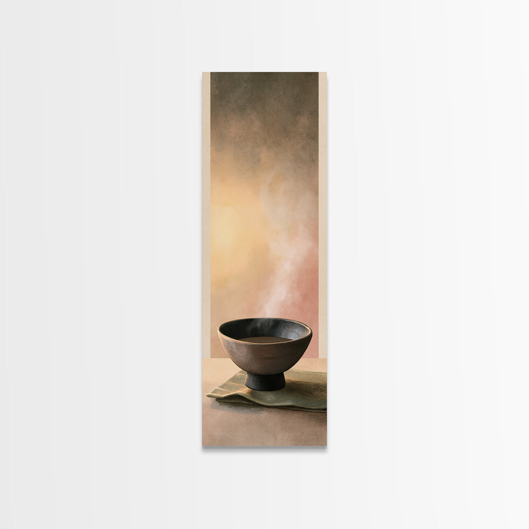 Tea Bowl and Steam Still Life Canvas Print, Spa Art, Boho Decor, Spa Decor, Oil Painting, Serenity, Printable Art, SPA-1x3-82