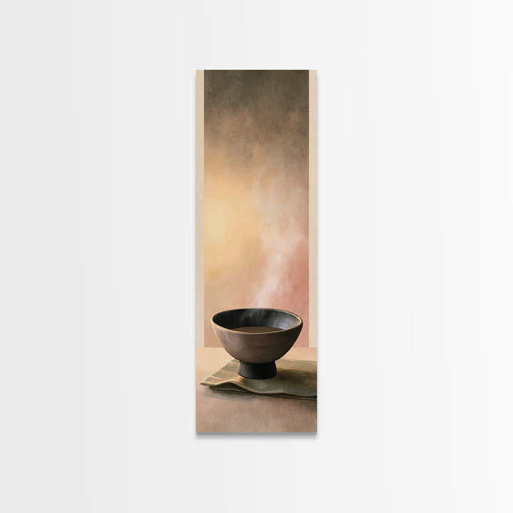 Tea Bowl and Steam Still Life Canvas Print, Spa Art, Boho Decor, Spa Decor, Oil Painting, Serenity, Printable Art, SPA-1x3-82