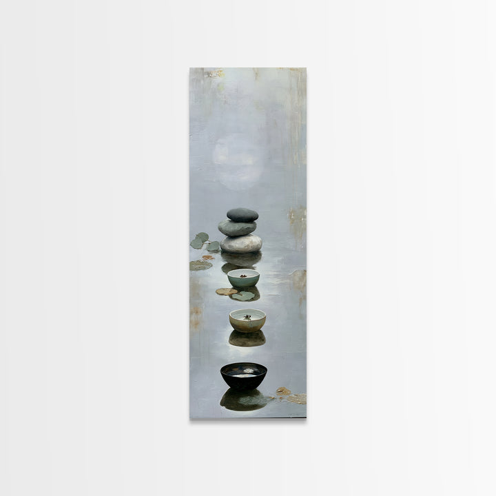 Moonlit Lake Reflection Framed Canvas Print, Spa Art, Tarot Card Art, Spa Decor, Fine Art, Serenity, Textured Painting, SPA-1x3-83