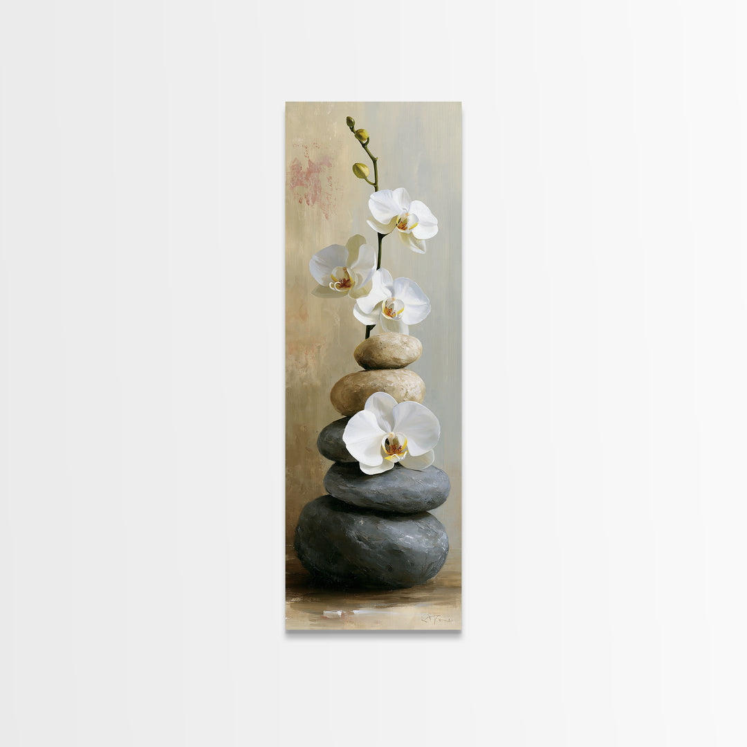 White Orchid on Smooth Gray Stone Canvas Print, Spa Art, Minimalist Decor, Spa Decor, Fine Art, Serenity, Contemporary Art, SPA-1x3-86