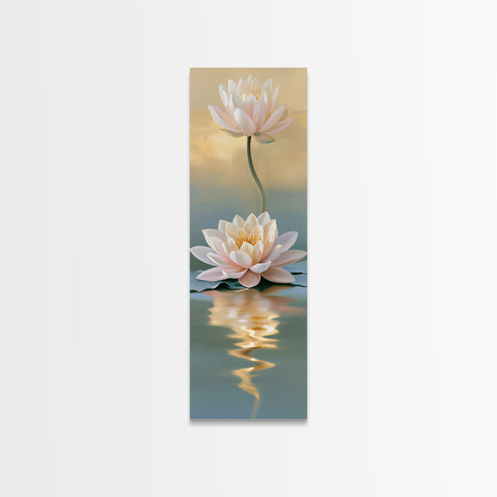 Lotus Flower Floating on Still Pond Canvas Print, Spa Art, Spa Wall Art, Spa Decor, Watercolor Art, Serenity, SPA-1x3-88