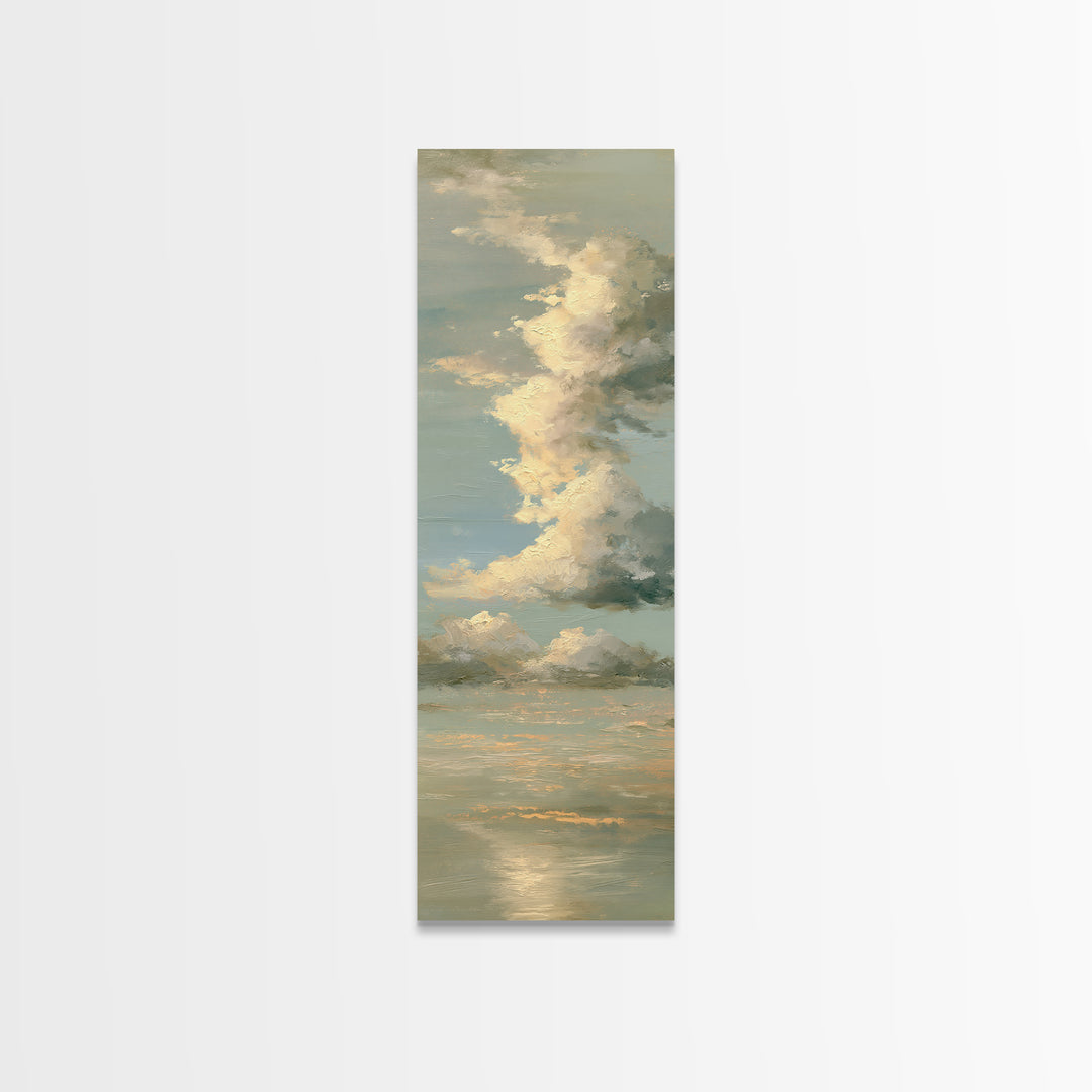 Soft Cloudscape in Cream and Sage Canvas Print, Spa Art, Boho Decor, Spa Decor, Oil Painting, Serenity, Printable Art, SPA-1x3-97