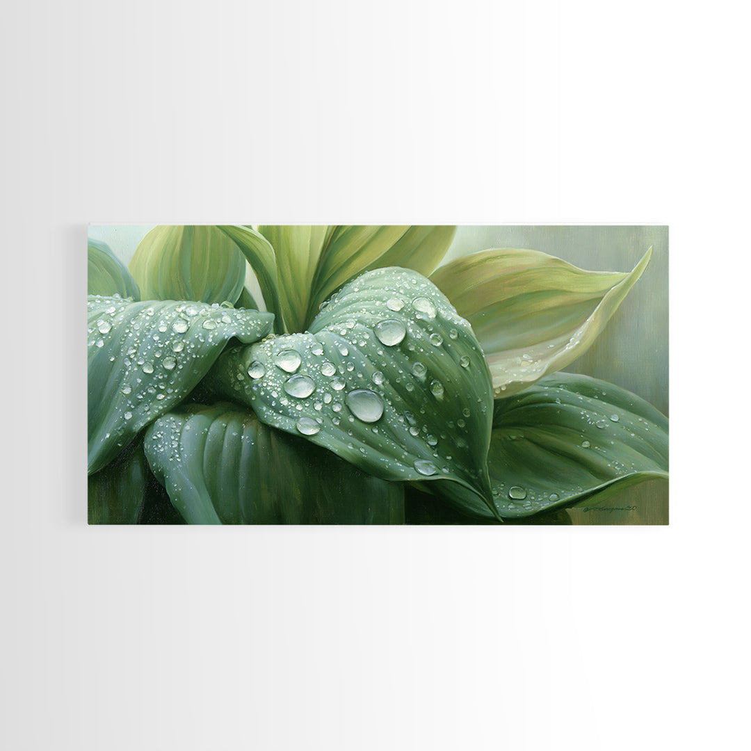 Rain on Leaves Framed Canvas Print, Spa Art, Art Print, Spa Decor, Serenity, Botanical Art, Nature Prints, Travel Poster, SPA-2x1-12