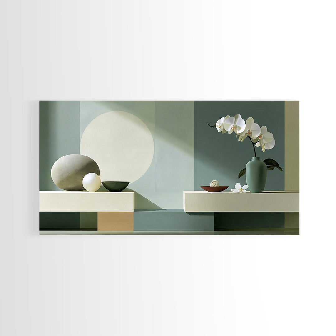 Sage and Ivory Geometric Calm Composition Canvas Print, Spa Art, Wall Art Print, Spa Decor, Abstract Art, Serenity, Animal Art, SPA-2x1-17