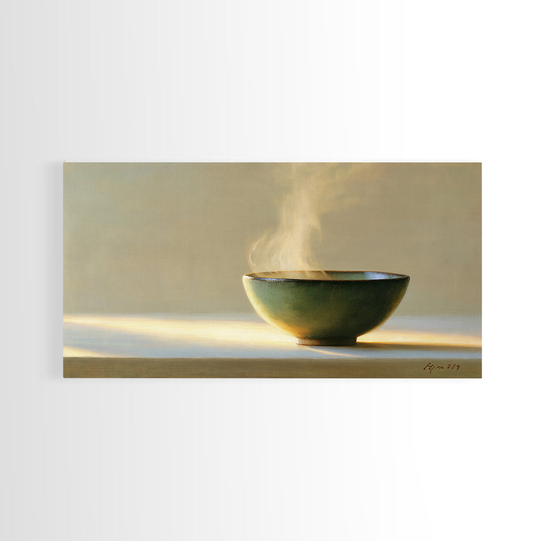 Tea Bowl and Steam Still Life Framed Canvas Print, Spa Art, Art Print, Spa Decor, Serenity, Botanical Art, Nature Prints, SPA-2x1-18