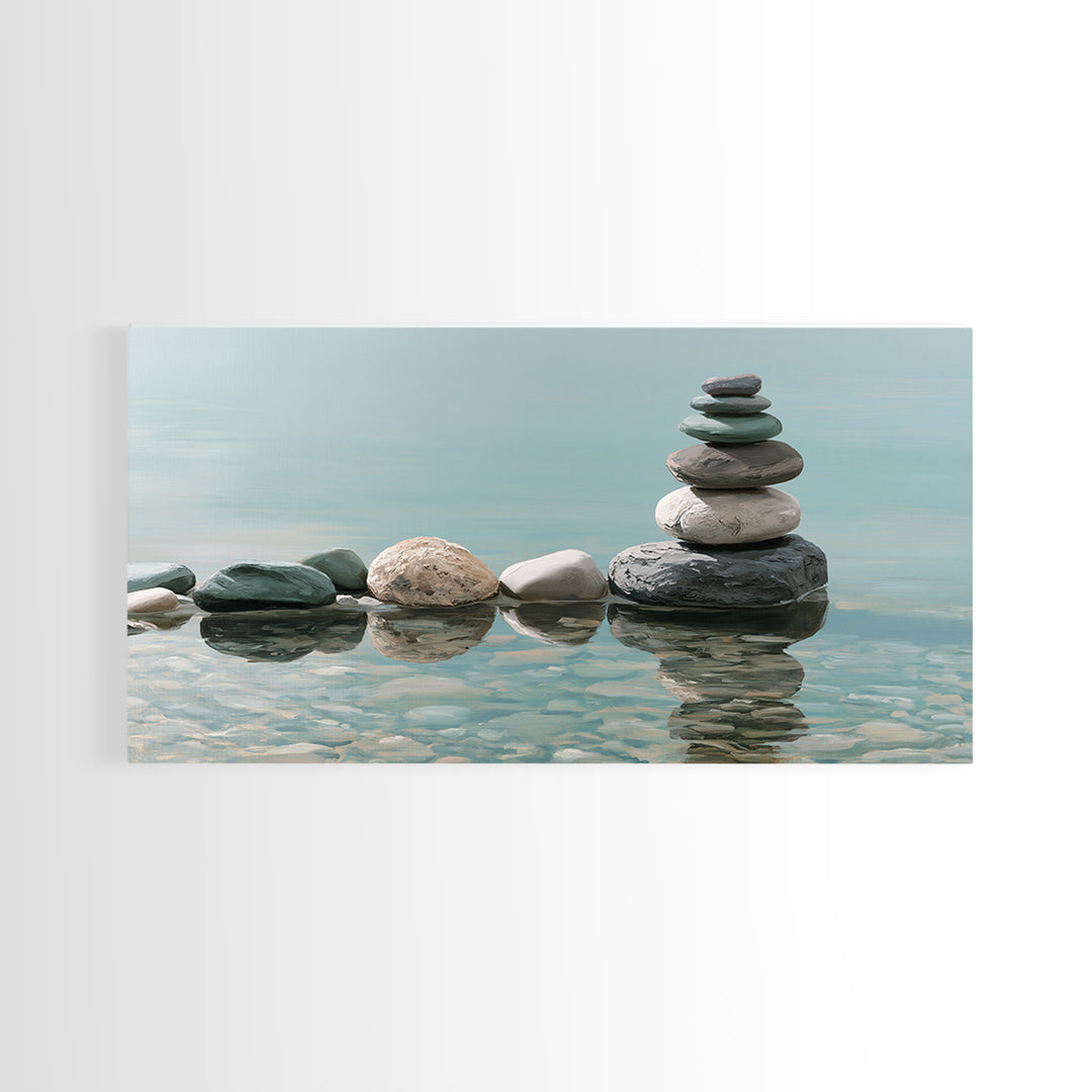 Stacked Stones Beside Calm Water Canvas Print, Spa Art, Black Woman Art, Spa Decor, Oil Painting, Serenity, Modern Home Decor, SPA-2x1-21