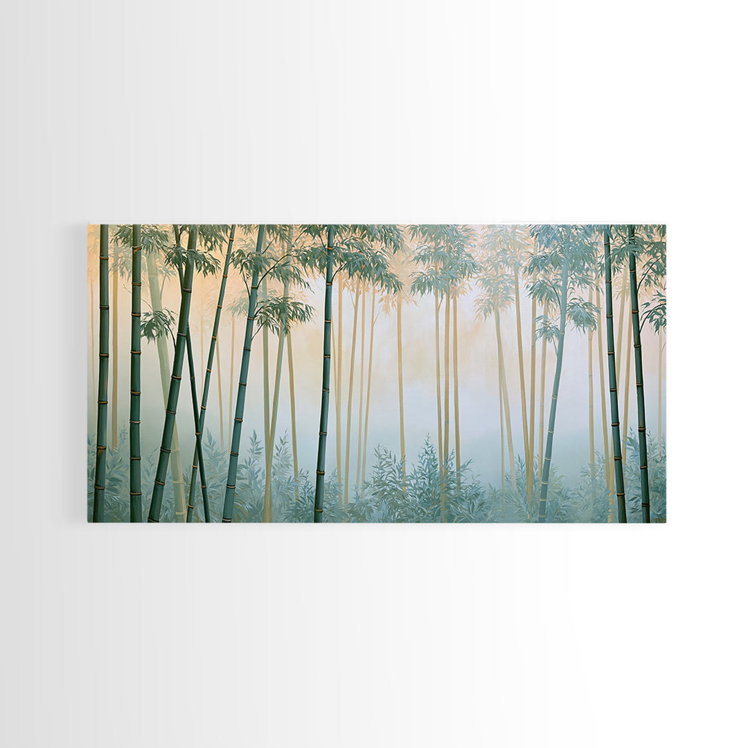 Misty Bamboo Forest Framed Canvas Print, Spa Art, Botanical Art, Spa Decor, Oil Painting, Serenity, Fashion Wall Art, SPA-2x1-25