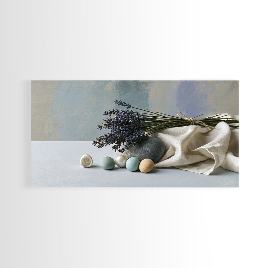 Lavender Bundle with Soft Shadow Framed Canvas Print, Spa Art, Boho Decor, Spa Decor, Oil Painting, Serenity, Printable Art, SPA-2x1-27